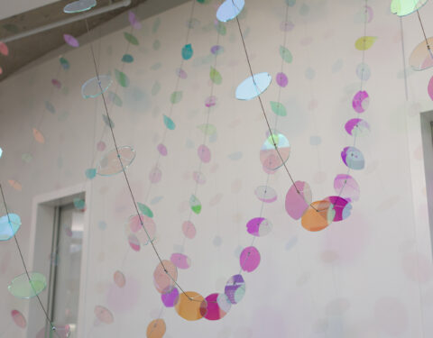 Flat dichroic glass petals and leaves