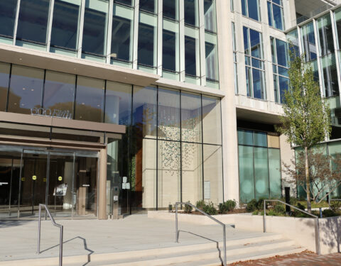 View of the building outside of entrance view from the 5th street in the morning View of the building outside of entrance view from the 5th street in the morning